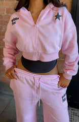 From The Archives Charli Cropped Zip Front Hoodie Pink