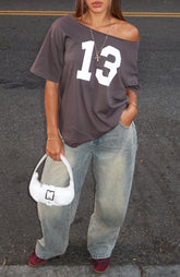 Trial Run Off Shoulder Oversized Tee Volcanic