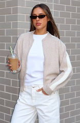 Stripe Me Down Knit Jacket Oat/White