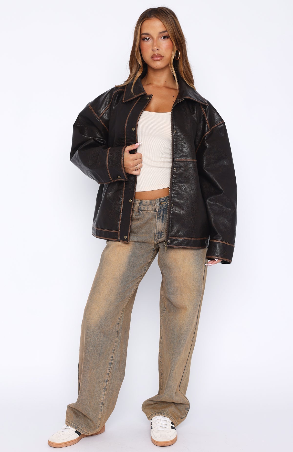 A London Girl PU Jacket Washed Chocolate