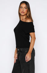 Finding Time Off Shoulder Knit Top Black