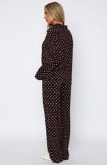 Pillow Talk Printed Long Sleeve Pyjama Set Choc/Pink Polka Dot