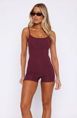 Leaving Town Playsuit Burnt Burgundy