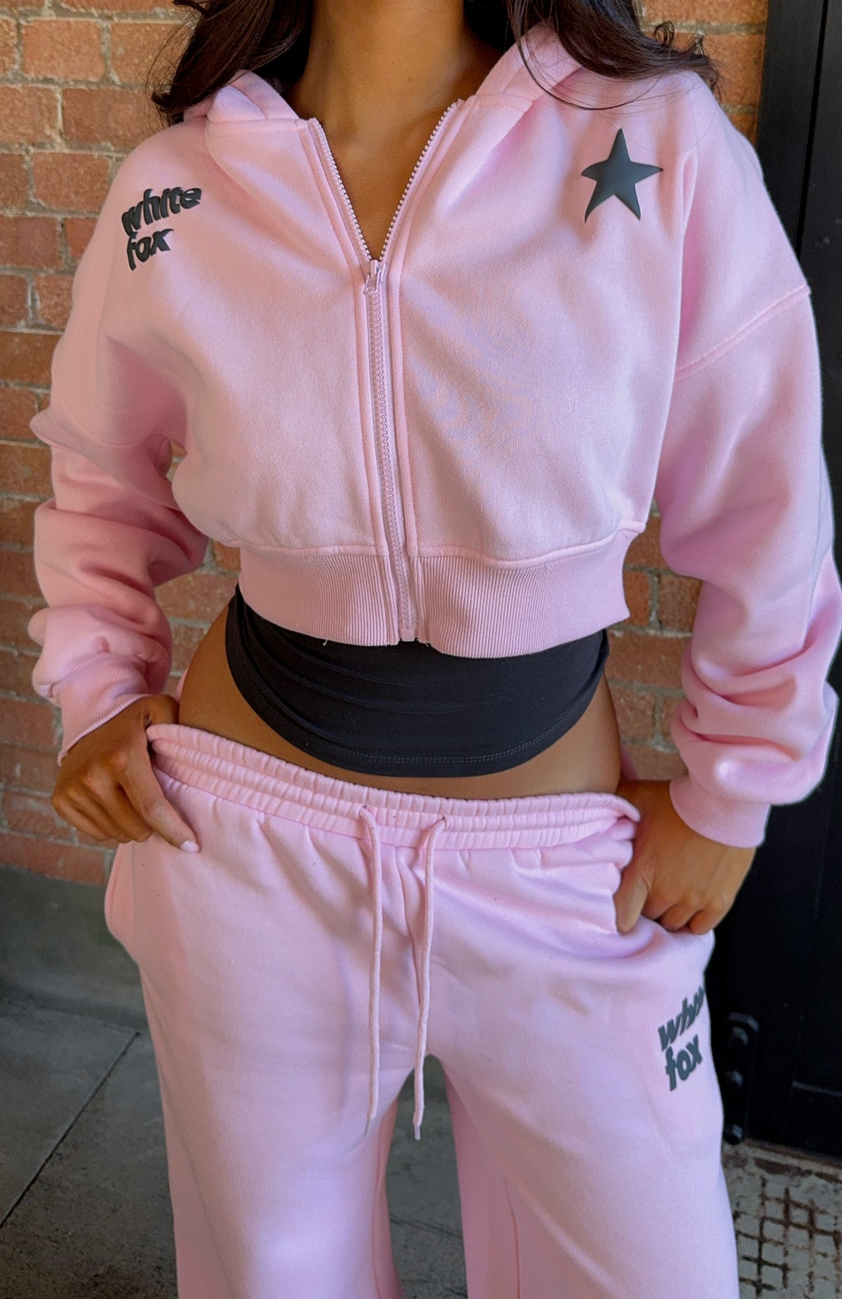 From The Archives Charli Cropped Zip Front Hoodie Pink