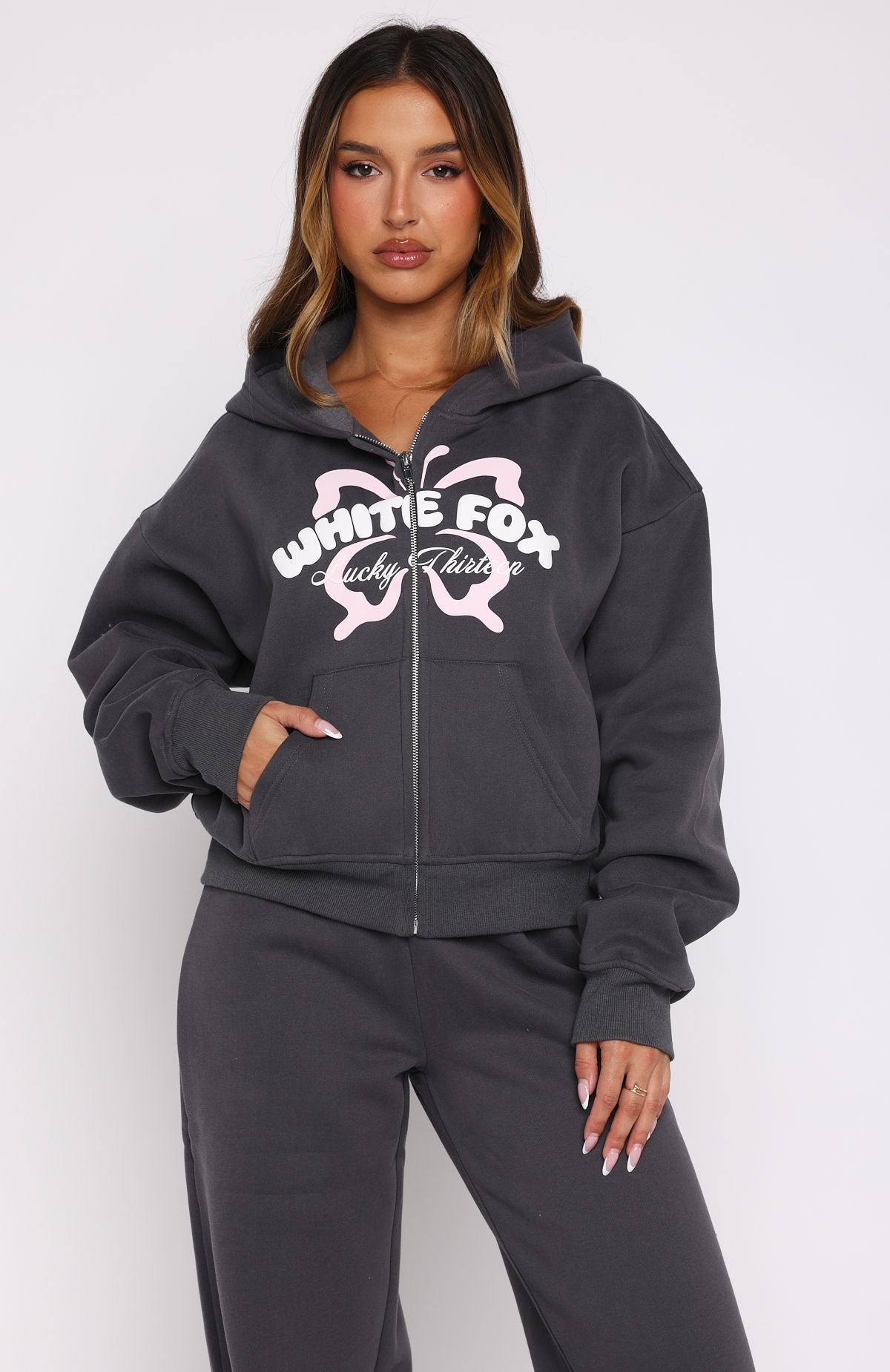 Lucky Thirteen Audrina Boxy Zip Front Hoodie Volcanic