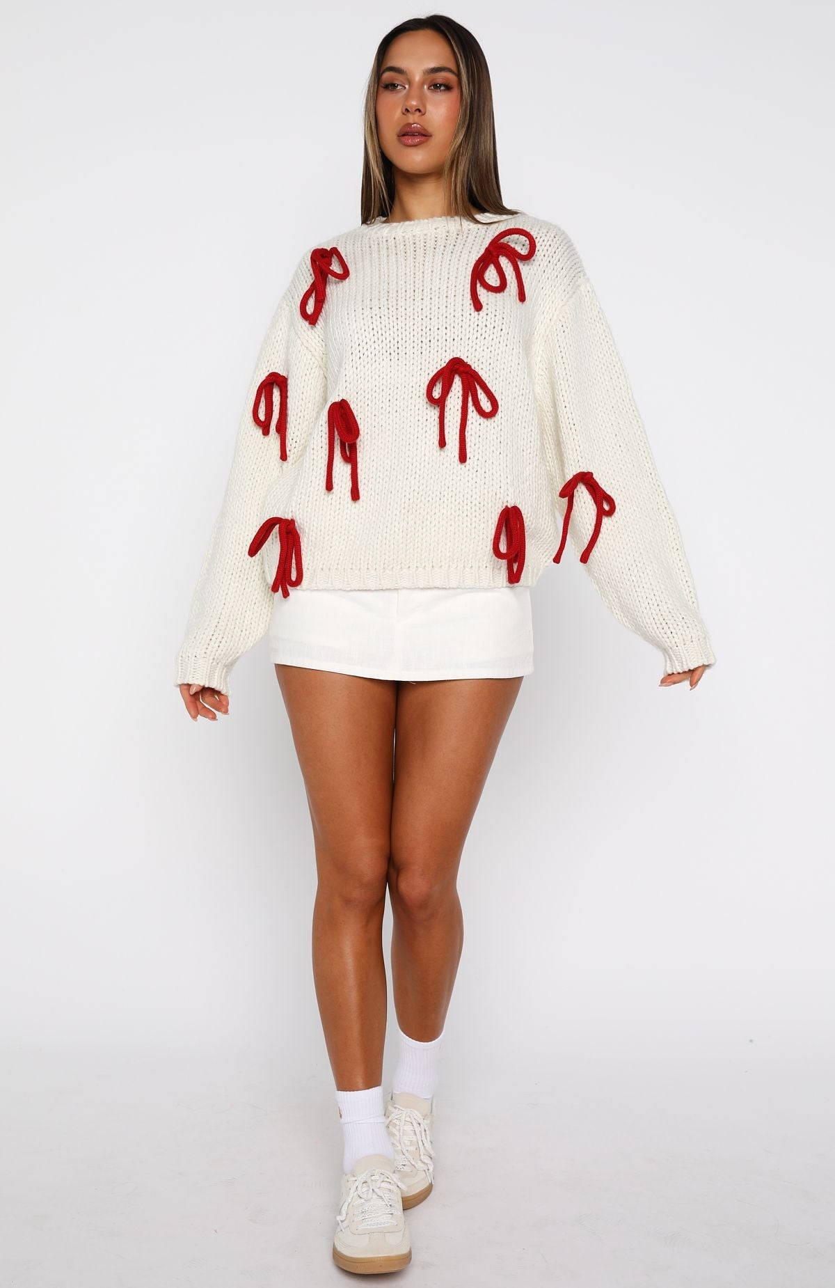 Candy Cane Crush Knit Sweater Cream