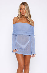 Can't Leave Me Long Sleeve Boucle Mini Dress Cornflower Blue