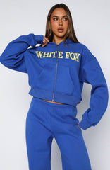 Brand New Start Boxy Zip Front Hoodie Electric Blue