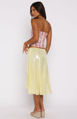 Stay For A While Sequin Midi Skirt Lemon Sorbet