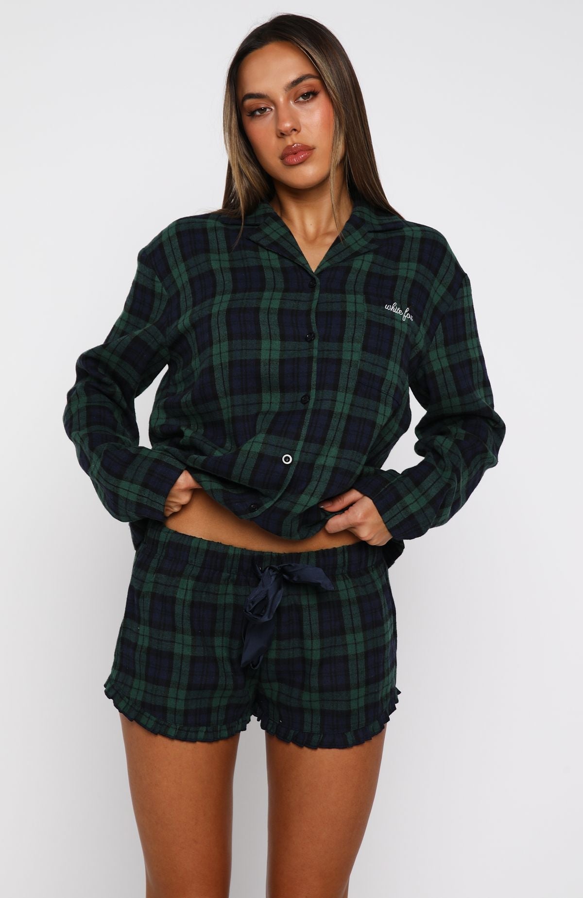 That Time Of Year Long Sleeve Pyjama Top Green/Navy