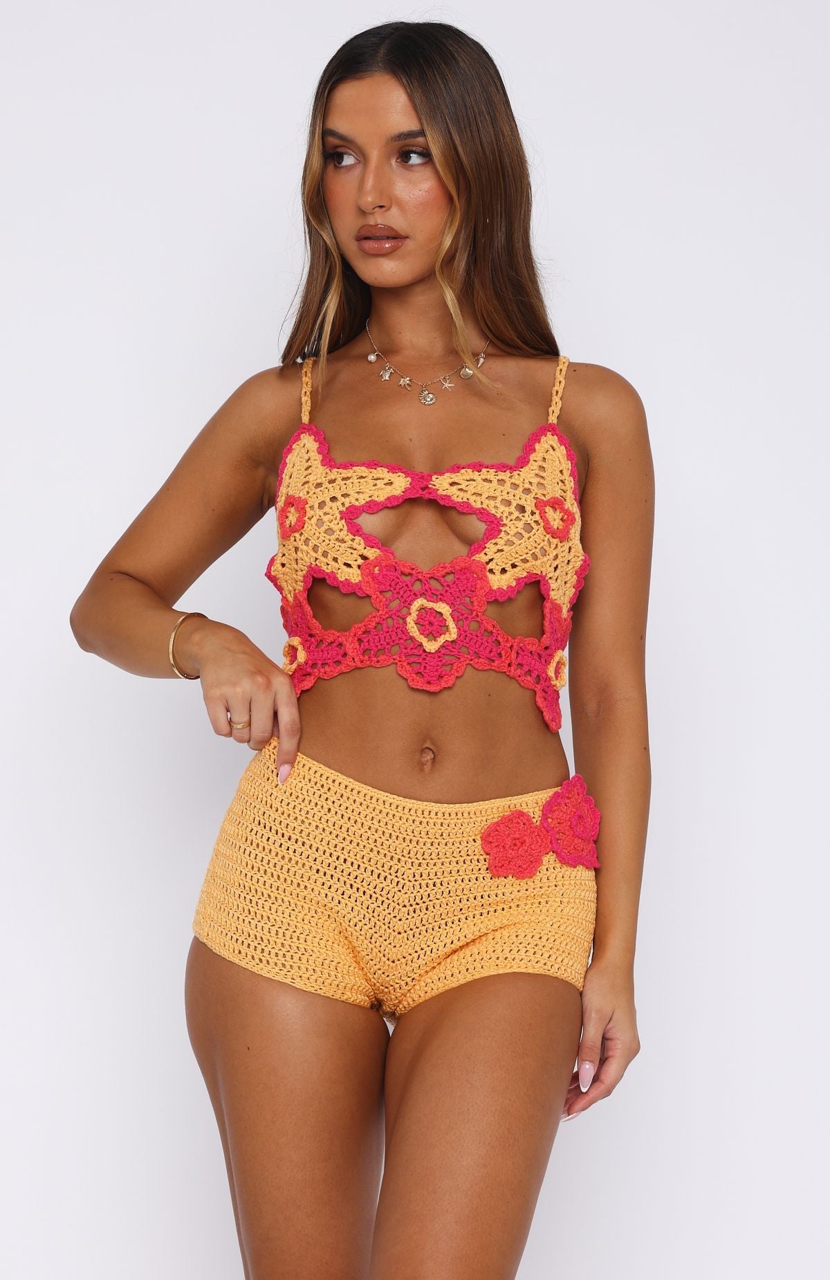 So Fresh Crochet Shorts Pastel Orange/Pink