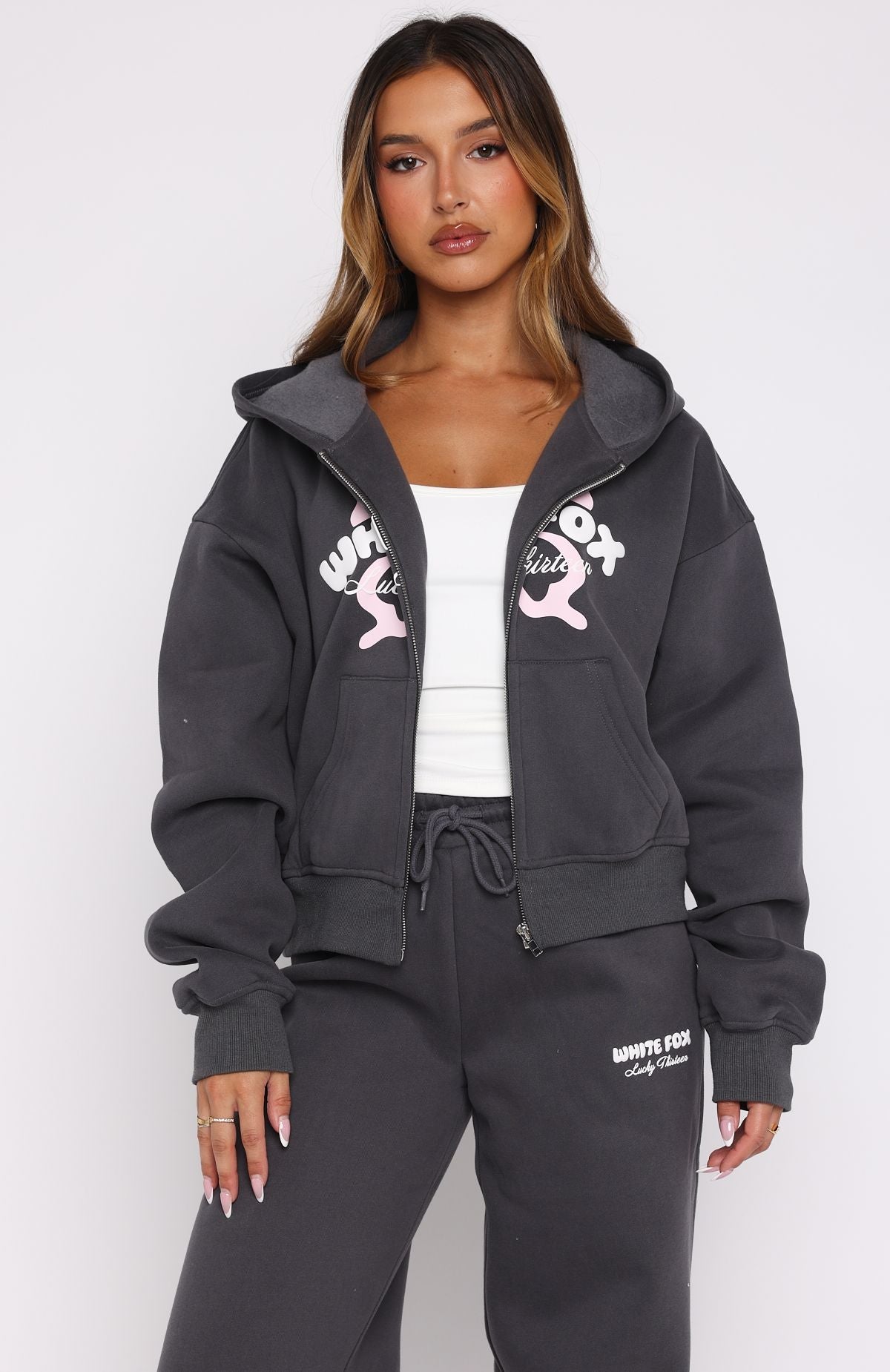Lucky Thirteen Audrina Boxy Zip Front Hoodie Volcanic