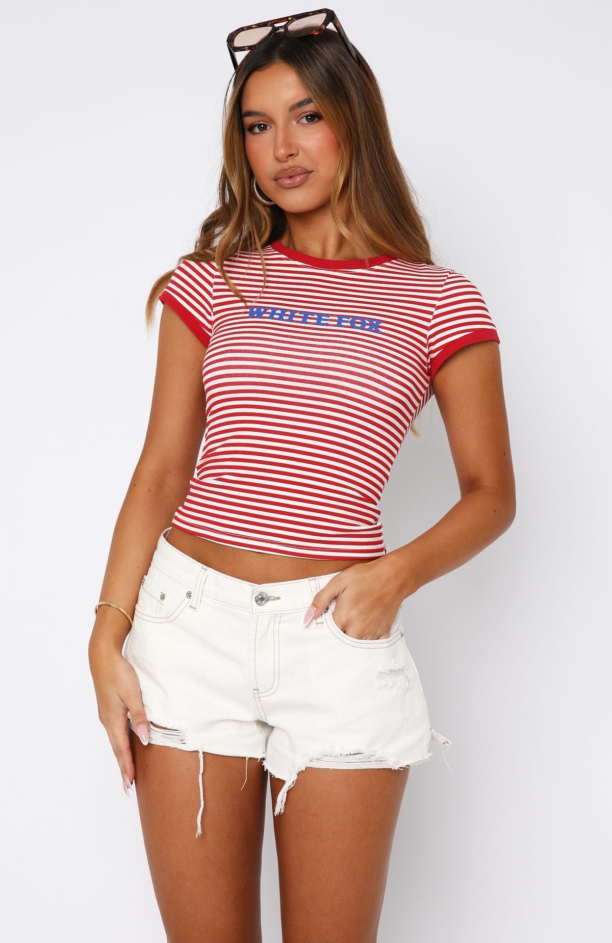 Public Attention Distressed Denim Shorts Off White