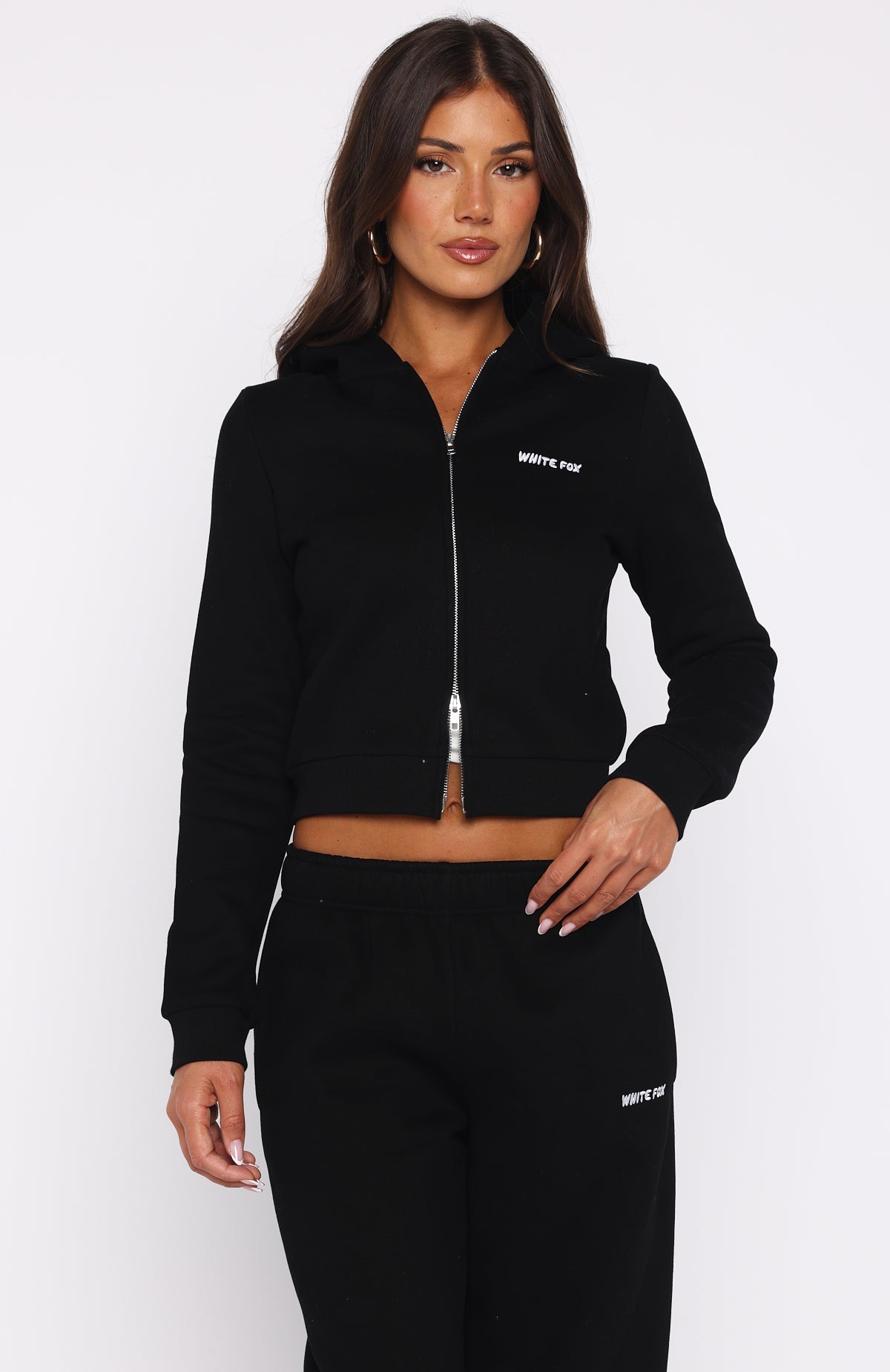 Comfy And Cute Slim Zip Front Hoodie Black