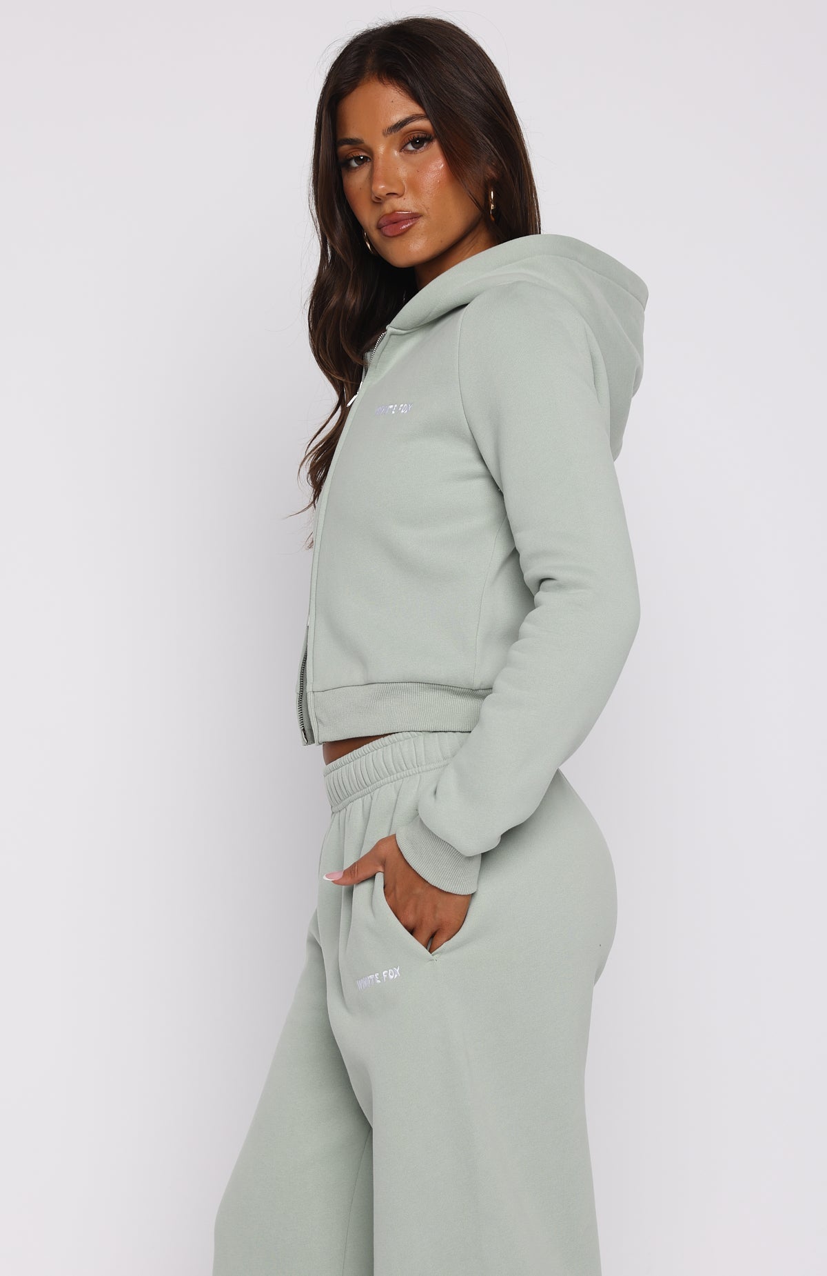 Comfy And Cute Slim Zip Front Hoodie Seafoam