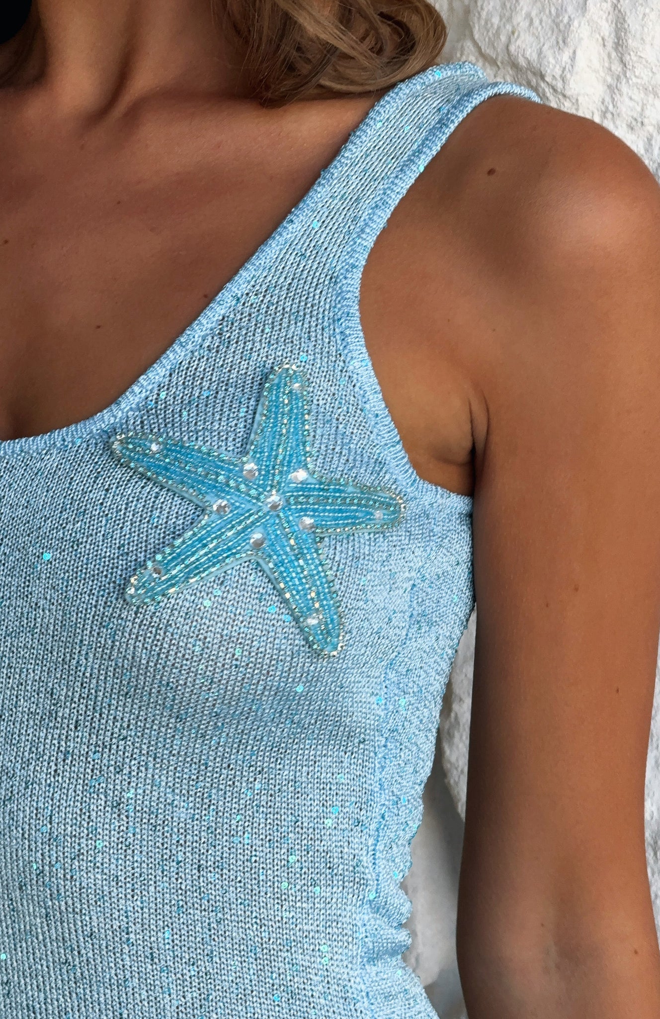 Marine Mist Sequin Knit Maxi Dress Blue